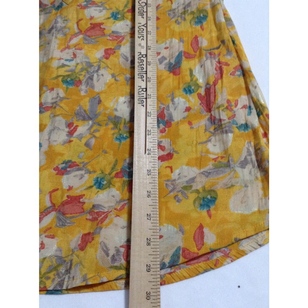Libas Yellow Floral Tunic Top L Cotton Blend Kurti Kurta 3/4 Sleeve Indian Boho - Picture 4 of 8